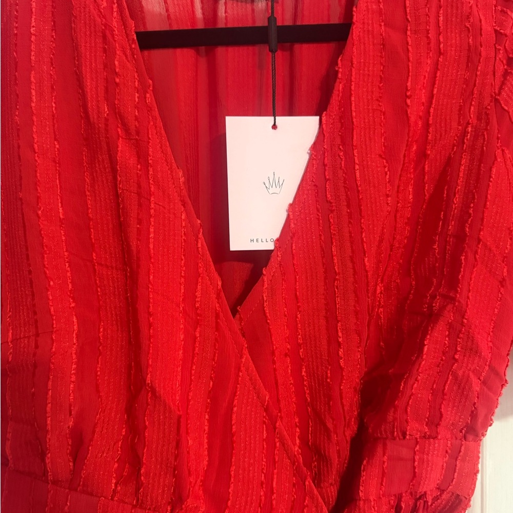 Women's Red Wrap Mini Dress with Tie Waist - Picture 4 of 5
